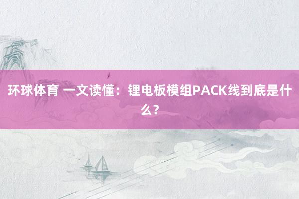 环球体育 一文读懂：锂电板模组PACK线到底是什么？